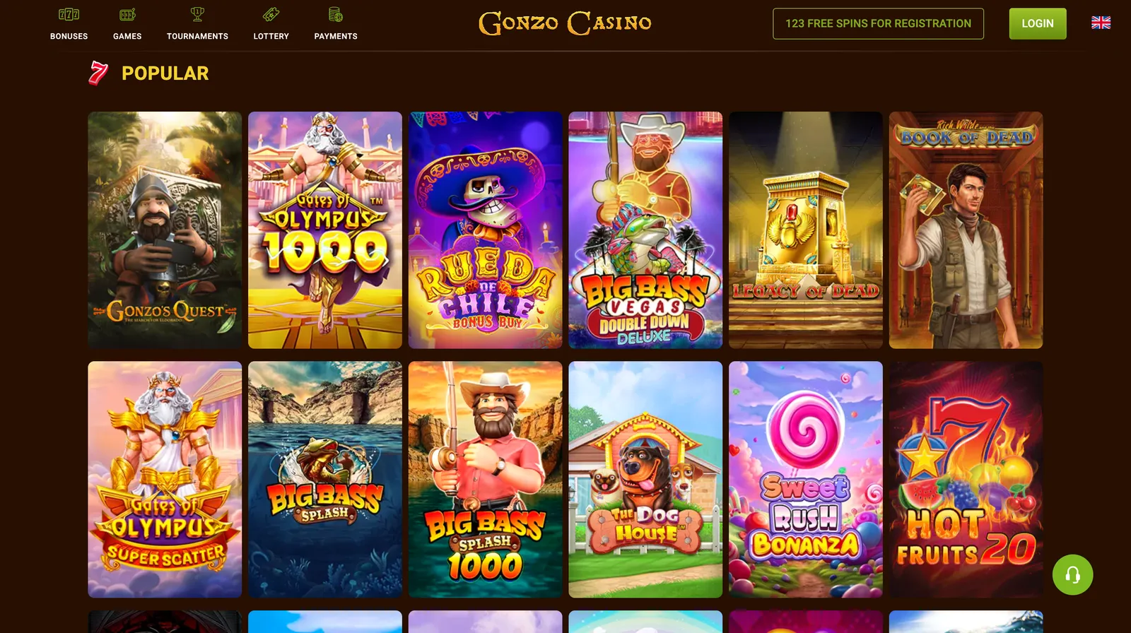 Katalog popularnych automatów do gier i slotów w lobby Gonzo Casino
